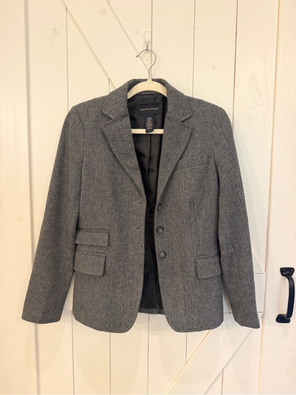 Banana Republic Women’s Gray Wool Blend Herringbone Blazer